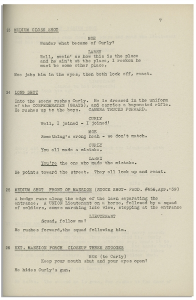 Moe Howard's 30pp. Script Dated May 1945 for The 1946 Three Stooges Film ''Uncivil War Birds'', With Working Title ''3 Southern Dumbbells'' -- Very Good Condition